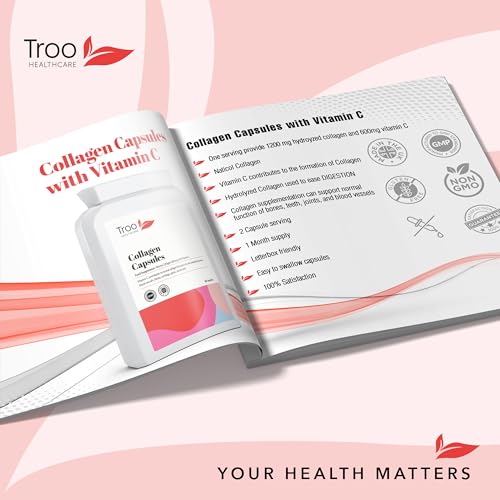 Troo Marine Collagen Supplement - 60 High Strength Capsules 1200mg Serving - Hydrolysed Marine Collagen Peptides with Vitamin C Troo Health CareAu supplements
