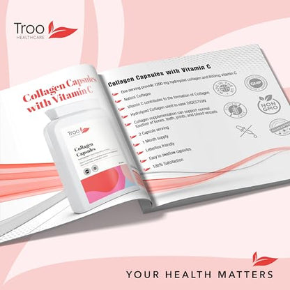 Troo Marine Collagen Supplement - 60 High Strength Capsules 1200mg Serving - Hydrolysed Marine Collagen Peptides with Vitamin C Troo Health CareUS supplements