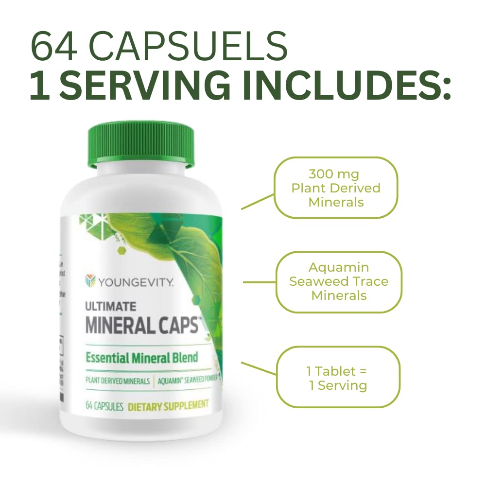 Youngevity Ultimate Mineral Caps™ - 70+ Essential Full Spectrum Trace Minerals - Nutrient-Dense, Derived from Humic & Aquamin Seaweed (64 Capsule) YoungevityAu supplements