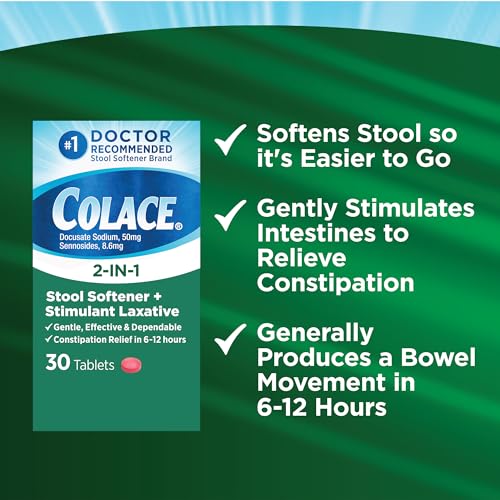 Colace 2-In-1 Stool Softener & Stimulant Laxative Tablets, Gentle Constipation Relief in 6-12 Hours ColaceAu supplements