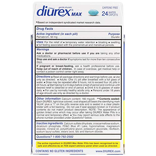 Diurex Max Water Pills - Maximum Strength Caffeine Free Diuretic - Relieve Water Bloat - 24 Count DiurexAu supplements