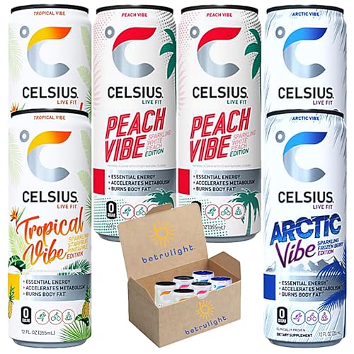 CELSIUS Energy Drink |Functional Essential Energy Drink Peach Vibe, Tropical and Arctic BETRULIGHTUS supplements