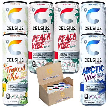 CELSIUS Energy Drink |Functional Essential Energy Drink Peach Vibe, Tropical and Arctic BETRULIGHTUS supplements