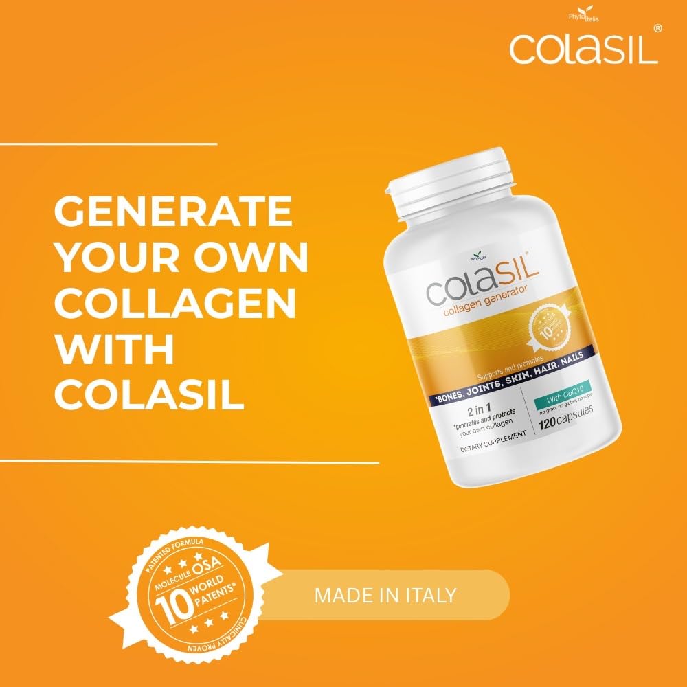 Colasil Collagen Booster Capsules – Organic Silica (OSA) + Hydrolyzed Collagen Generator for Hair, Skin, Nails, Bones & Joints – High Absorption, Non-GMO, Allergen-Free, 120 Capsules (60-Day Supply) ColasilAu supplements