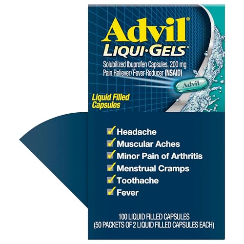Advil Liqui-Gels Pain Reliever and Fever Reducer, Pain Medicine for Adults with Ibuprofen 200mg for Headache, Backache, Menstrual Pain and Joint Pain Relief - 50x2 Liquid Filled Capsules AdvilAu supplements