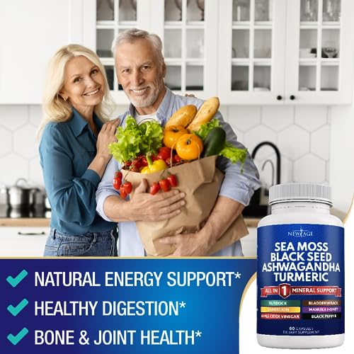 Silica Sea Moss 3000mg Black Seed Oil 2000mg Ashwagandha 1000mg Turmeric 1000mg NEW AGEAu supplements
