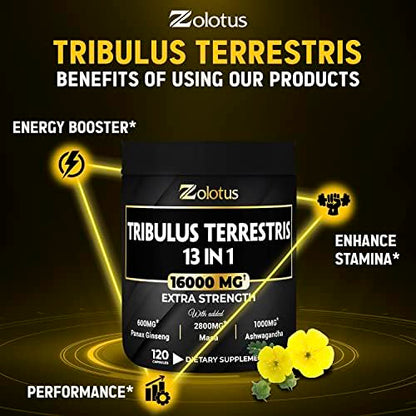 13in1 Tribulus Terrestris Capsules - 16000mg Per Serving with Maca, Horny Goat Weed ZolotusUS supplements