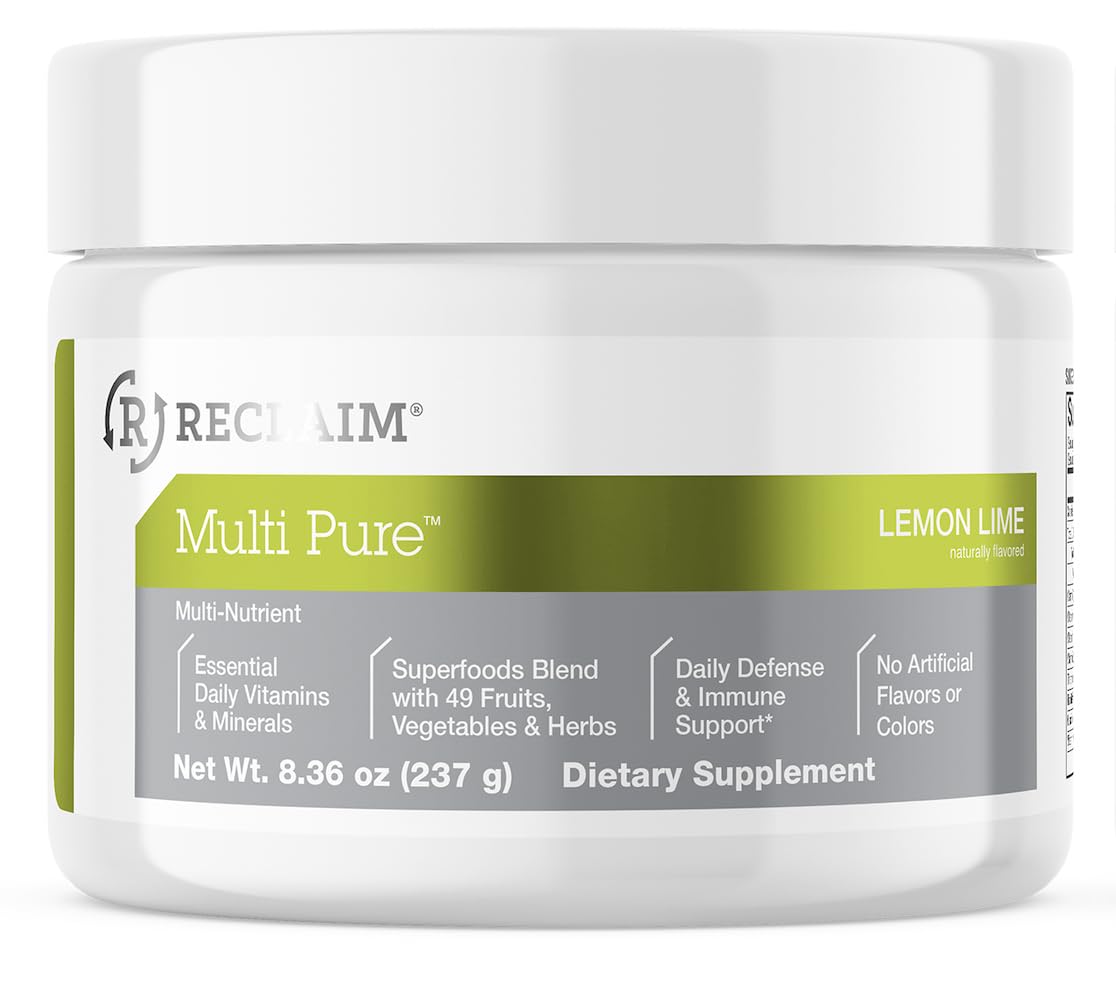 Reclaim Multi Pure Lemon Lime, Immune Support, Vitamin C, Vitamin B Complex, Probiotic, Superfood Powder, Calcium, Magnesium Oxide, (30 Servings) (Lemon Lime) Complete NutritionAu supplements