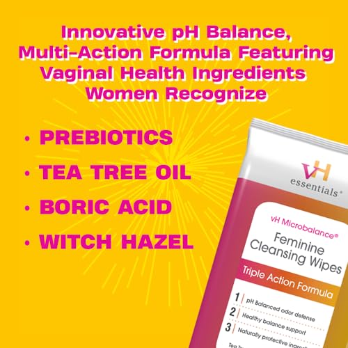 vH essentials Feminine Cleansing Wipes - pH Balanced, Prebiotics, Tea Tree & Aloe, Soothing Witch Hazel vH essentialsAu supplements