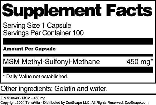 MSM - 450 mg (100 Capsules, ZIN: 510649) - 3 Pack TerravitaAu supplements