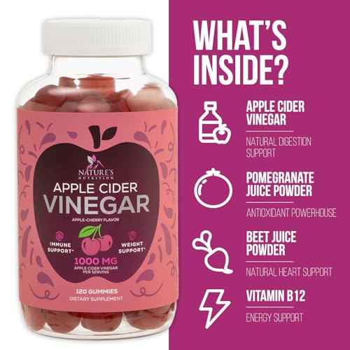 Vegan Apple Cider Vinegar Gummies | Max Strength 1000mg | Gelatin-Free, Vegan, Non-GMO Nature's NutritionUS supplements