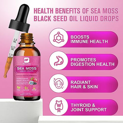 3000mg Sea Moss Liquid Drops - Black Seed Oil & Irish Sea Moss Gel B BEWORTHSUS supplements