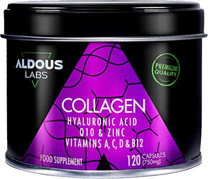 120 Capsules - Collagen with Hyaluronic Acid + Coenzyme Q10 + Vitamin C, A, D and B12 + Zinc Aldous LabsUS supplements