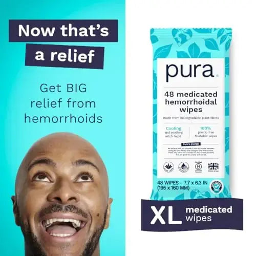 Pura Flushable Hemorrhoid Wipes XL, 48 Count, Medicated with Cooling Witch Hazel, Aloe & Coconut Oil, Fast Relief, Fragrance-Free, 100% Plastic-Free PuraAu supplements