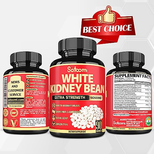 Pure White Kidney Bean Extract Capsules - 6 Herbal Ingredients 9050 mg Equivalent SatoomiUS supplements