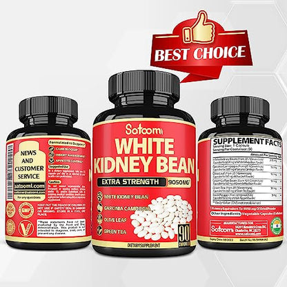 Pure White Kidney Bean Extract Capsules - 6 Herbal Ingredients 9050 mg Equivalent SatoomiUS supplements