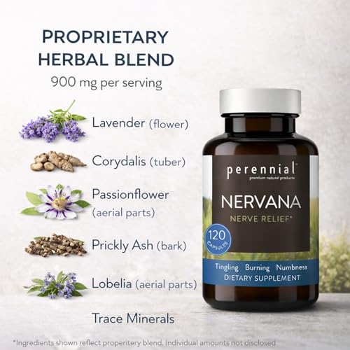 Perennial Nervana – Herbal Nerve Support for Tingling, Burning & Numbness Relief – Promotes Calm Focus & Stress Resilience – Non-Drowsy Mood Balance – 120ct* PerennialAu supplements