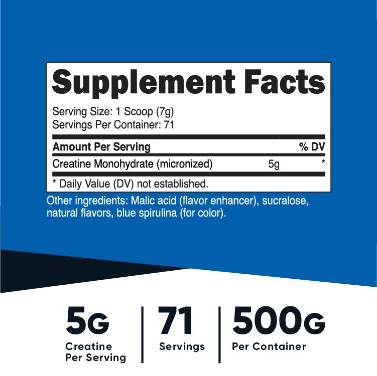 Nutricost Creatine Monohydrate Powder (Blue Raspberry), 500 Grams (1.1 LBS) NutricostUS supplements
