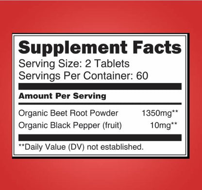 Organic Beet Root Powder 1350mg with Black Pepper-Nitric Oxide Booster, Digestive System Blossom NatureUS supplements