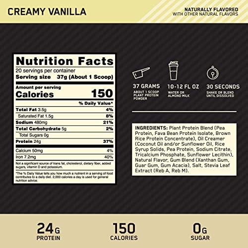Optimum Nutrition Gold Standard 100% Plant Based Protein Powder, Gluten Free, Vegan Optimum NutritionUS supplements