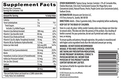Amazon Basics Adult Multivitamin Gummies, Mixed Berry & Cherry, 150 Gummies, 75-Day Supply Amazon BasicsAu supplements