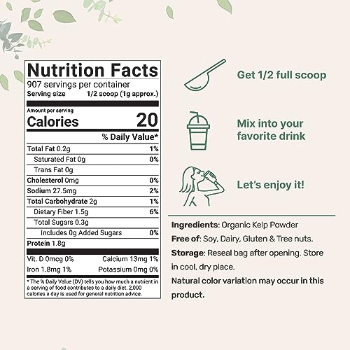 Organic Kelp Powder Supplement, 2lbs | Sustainably US Grown, Raw Ascophyllum Nodosum Micro IngredientsUS supplements