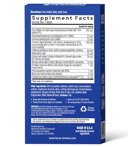 Focus Formula Nootropic Brain Supplement, Focus Capsules for Concentration, Supports Energy, Brain Booster with GABA, DMAE, and BACOPA, Memory Support Supplement, Cognitive Support, 60 Veggie Tablets Focus FormulaAu supplements