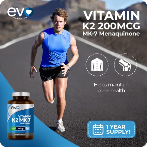 EVO NUTRITION Vitamin K2 MK-7 200mcg | 365 Vegetarian and Vegan Tablets EVO NUTRITIONUS supplements