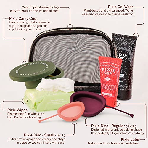 Pixie Menstrual Disc Kit - Best Period Disc Starter Kit - 2 Discs, 20 Wipes, Wash, Lube, Public Restroom Pixie CupAu supplements