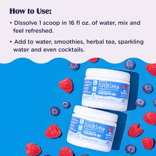 Ultima Replenisher Electrolyte Hydration Drink Mix, Blue Raspberry, 30 Servings Ultima ReplenisherAu supplements
