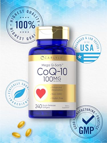 Carlyle CoQ10 100mg | 240 Softgels | Mega Q-Sorb Coenzyme Q-10 | with Black Pepper CarlyleUS supplements
