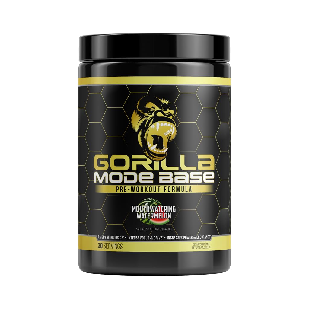 Gorilla Mode Base Pre Workout - Raises Nitric Oxide · Intense Focus & Drive · Endurance Gorilla MindAu supplements