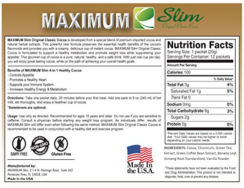 Premium ORGANIC Instant Cocoa. MOST EFFECTIVE FORMULA for Weight Loss, Fat Burn Maximum SlimUS supplements