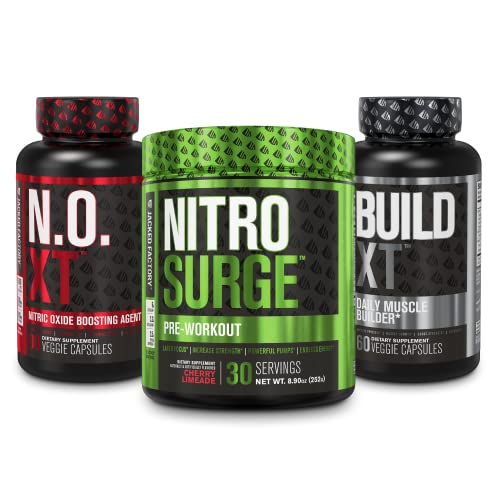 Jacked Factory Nitrosurge Pre Workout, N.O. XT Nitric Oxide Supplement & Build-XT Daily Jacked FactoryAu supplements