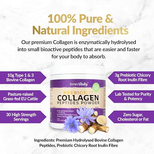 Prebiotic Collagen Powder - 390g Hydrolysed Bovine Collagen Peptides with Prebiotics for Gut Health & Skin Inner VitalityAu supplements