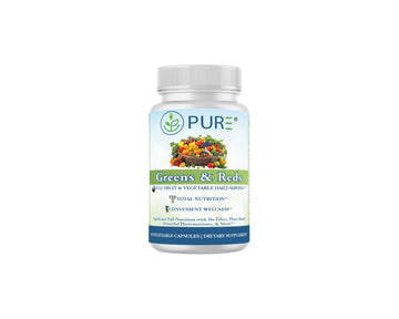 PURE® Greens & Reds Capsules - 30 Servings - 9 Daily Servings of Fruits & Vegetables in 1 Capsule - PhytoServ® Superfood Blend with Broccoli, Kale & Berries - Plant-Based Phytonutrient Shield PUREAu supplements