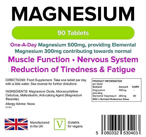 Lindens 500mg Magnesium Tablets | 90s 1-a-Day | Made in The UK | Tiredness, Muscle LindensUS supplements
