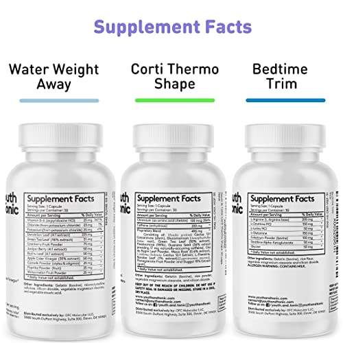 Youth & Tonic Shred Sculpt Lean 3 x Diet Pills w Water Weight Away & Cortithermo Shape Youth & TonicUS supplements