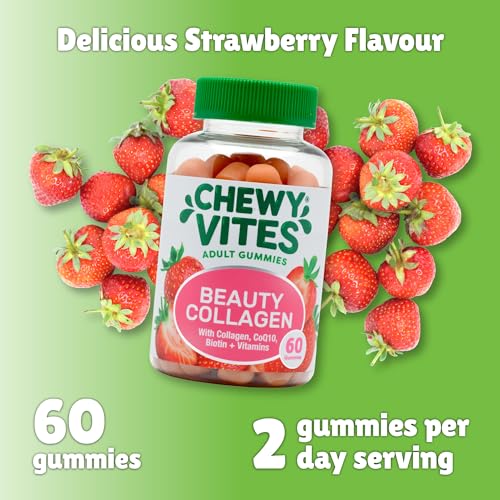 Chewy Vites Beauty Collagen 60 Gummy Vitamins |Hydrolised Collagen, CoQ10, Biotin + Vitamins | 1 Month Supply | Real Fruit Juice | Berry Flavour | 2-a-Day | CHEWY VITESAu supplements