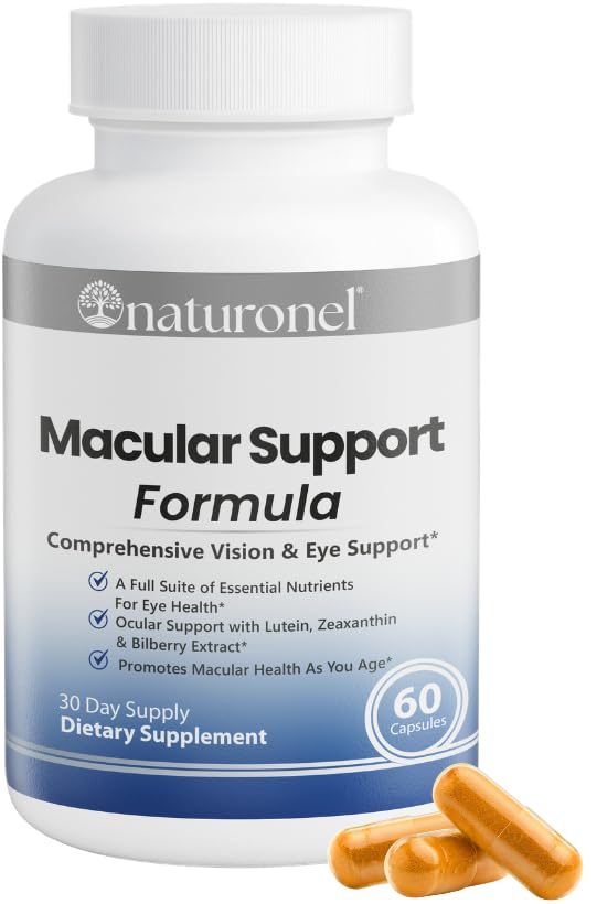 Naturonel Macular Support Formula – Vision & Eye Health with Lutein, Zeaxanthin, Bilberry, Eyebright & Antioxidants | Non-GMO, Made in USA, GMP Certified – 60 Capsules, 30 Day Supply (1) NaturonelAu supplements