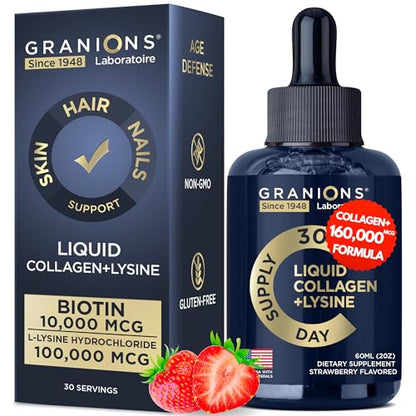 Liquid Collagen Peptides with Biotin and Lysine - Max Hair Skin and Nails Liquid Collagen GranionsUS supplements