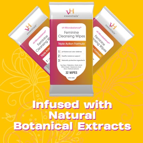 vH essentials Feminine Cleansing Wipes - pH Balanced, Prebiotics, Tea Tree & Aloe, Soothing Witch Hazel vH essentialsAu supplements