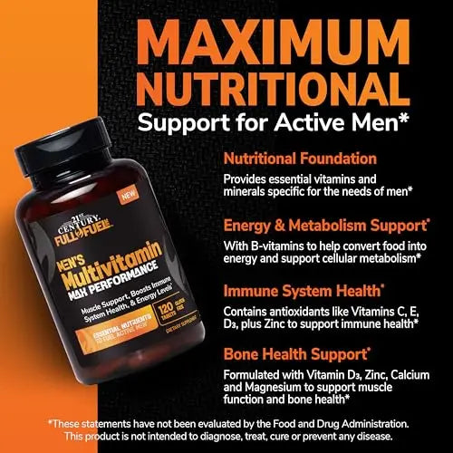 21st Century Full Fuel 365 Active Men’s Multivitamin, 120 Tablets, Daily Vitamins and Minerals for Energy, Muscle Support, Immune Health, No Gluten 21st CenturyAu supplements