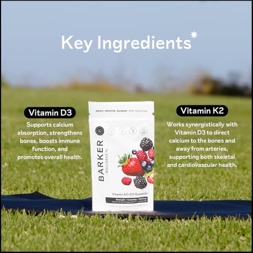 Barker Wellness D3 K2 Vitamin Gummies – Max Potency 6000IU D3 + 200mcg K2 for Strong Bones, Cardiovascular Wellness, Immune Support | Vegan, Sugar-Free, Delicious Mixed Berry | 30 Servings Barker Wellness CoAu supplements