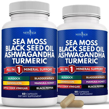 Silica Sea Moss 3000mg Black Seed Oil 2000mg Ashwagandha 1000mg Turmeric 1000mg NEW AGEAu supplements