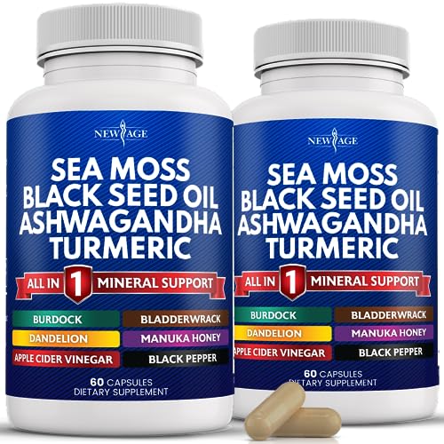 Silica Sea Moss 3000mg Black Seed Oil 2000mg Ashwagandha 1000mg Turmeric 1000mg NEW AGEAu supplements