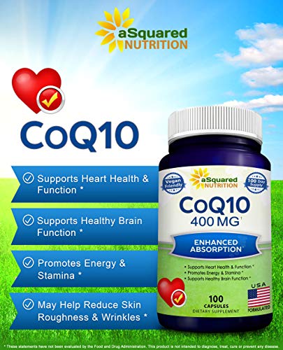 aSquared Nutrition CoQ10 (400mg Max Strength, 100 Veggie Capsules) - High Absorption aSquared NutritionUS supplements
