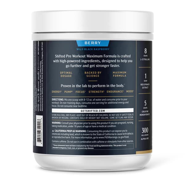 SHIFTED Maximum Pre Workout Powder, Energy & Focus Supplement with Creatine Monohydrate SHIFTEDUS supplements