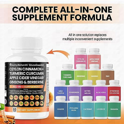 Ceylon Cinnamon 3000mg Apple Cider Vinegar 3000mg Turmeric 2000mg Panax Ginseng Winvita NaturalsUS supplements