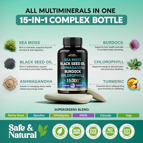 Irish Sea Moss | Black Seed Oil | Ashwagandha | Burdock | Chlorophyll | Supergreens NUTRAHARMONYUS supplements